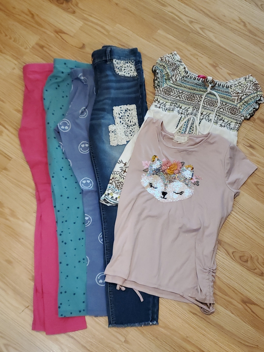 6 Pc Girls Lot Size 14/16 3 Leggings, Jeans, 2 Shirts